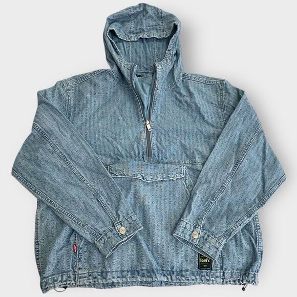 Levis Sutro "In The Sky" Seersucker Striped Denim Hooded Anorak Mens size M New - Picture 3 of 12